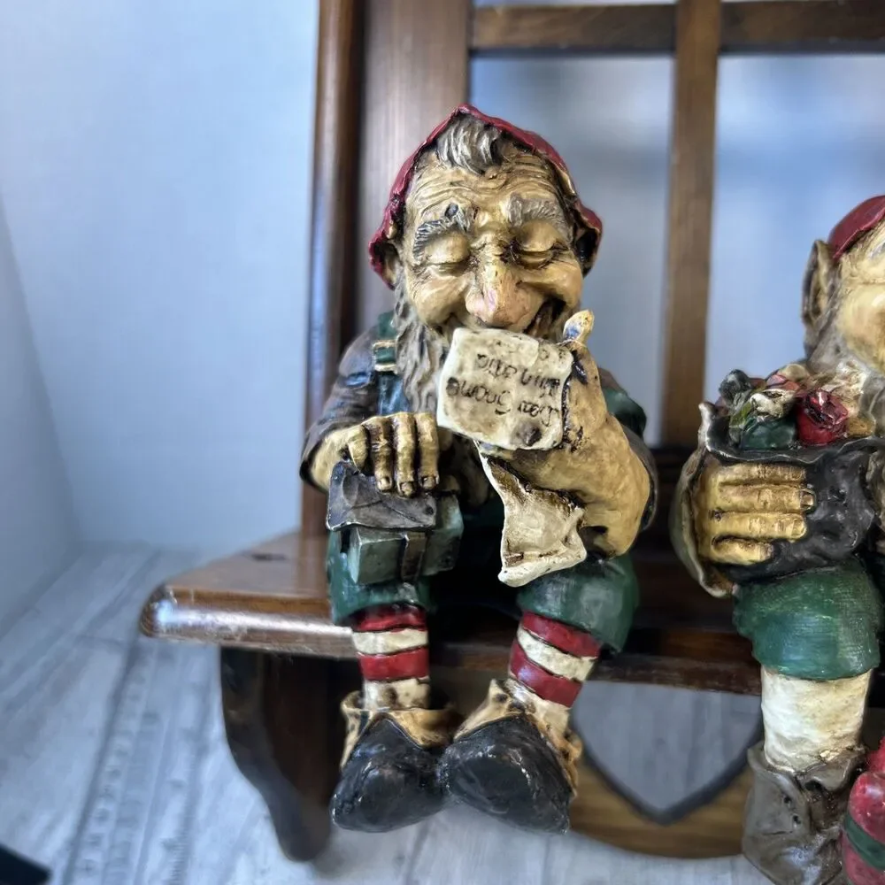 Whimsical Stocking Holders Christmas Holiday Elf Elves Set Of 2 Resin Strange